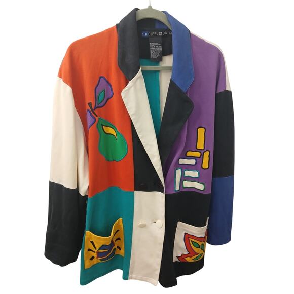 I.B.Diffusion Jackets & Blazers - I.B. Diffusion VINTAGE 80’s Multicolor Color Block Blazer Pockets Relaxed Fit  L